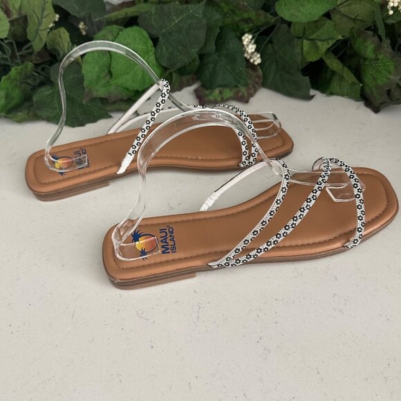 Maui Island Womens Daphne Sandals 10M Brown Faux Leather Rhinestone Straps Comfo - Picture 7 of 8